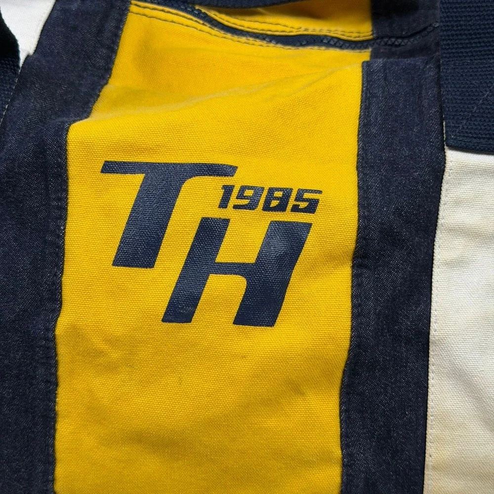 Vintage 1985 Tommy Hilfiger Duffle Bag Large Navy Yellow Denim Travel
